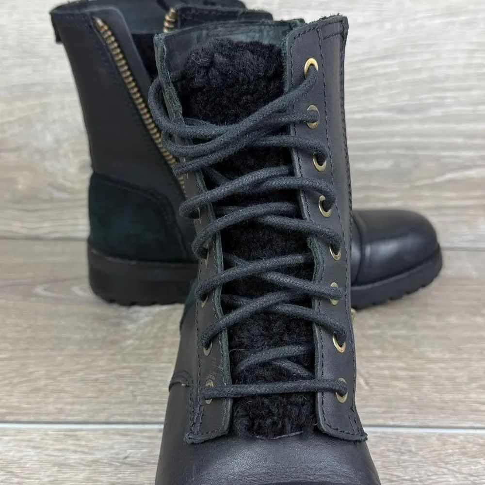 Ugg Kilmer II Exposed Fur Womens Sz 5.5 Black Leather Zip Lace 8-Eye Combat Boot - Picture 14 of 14